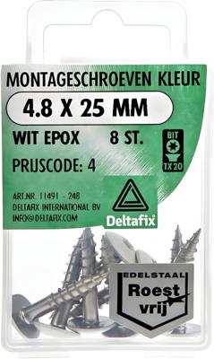 Montageschr. 4,8x25mm wit/rvs 8st - Deltafix