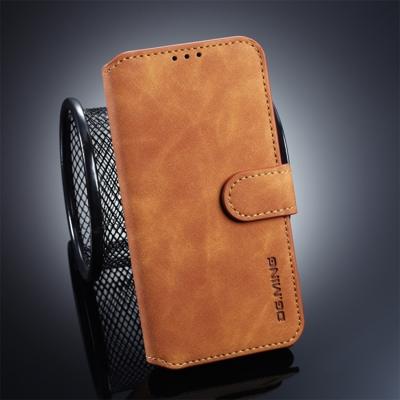Dg. MING retro olie kant horizontale flip case voor Galaxy S10 E met houder & kaartsleuven & portemonnee (bruin)
