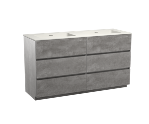 Storke Edge staand badmeubel 150 x 52 cm beton donkergrijs met Mata dubbele wastafel in mat witte solid surface