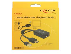 DeLOCK 0.245m HDMI+USB2.0-A/DisplayPort 0,254 m HDMI + USB Zwart