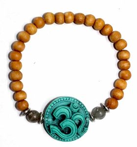 Sandalwood Elastische Armband Turquoise Om