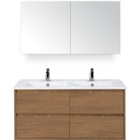 Porto Badmeubelset 120 cm - 4 Laden Honey - Keramische Wastafel Wit Slim met Spiegelkast
