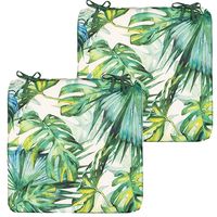 Stoelkussen monstera - 2x - wit/groen - 40 x 40 cm - binnen/buiten