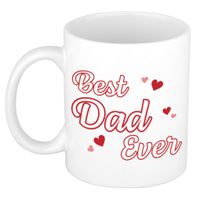 Best dad ever vaderdag cadeau mok / beker wit met contour letters en rode hartjes - thumbnail