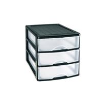 PlasticForte Ladeblok - 3 lades - zwart/ transparant - bureau organizer - L35,5 x B27 x H26