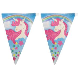 Eenhoorn thema vlaggetjes slinger/vlaggenlijn - 3x stuks - roze - 5 meter - 10 puntvlaggetjes - Fees