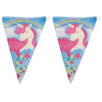 Eenhoorn thema vlaggetjes slinger/vlaggenlijn - 3x stuks - roze - 5 meter - 10 puntvlaggetjes - Fees