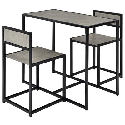 3-Delig Keukenbar Statafel met 2 Barstoelen Keuken Zitgroep Eetgroep met Metalen Frame Keukentafel van Hout (Grijs)