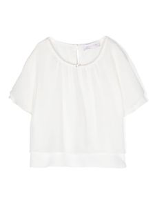 Monnalisa blouse volantée à col ras du cou - Blanc