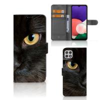 Samsung Galaxy A22 5G | Telefoonhoesje | Met pasjeshouder | Zwarte Kat