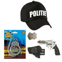 Politie verkleed cap/pet zwart met pistool/holster/badge voor kinderen