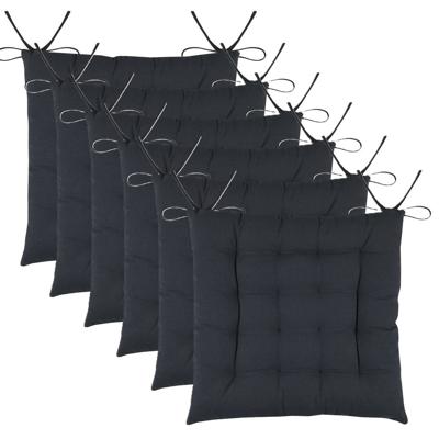 Stof Textile stoelkussens DUO - 6x - antraciet - 38 x 38 x 3.5 cm - touwtjes sluiting
