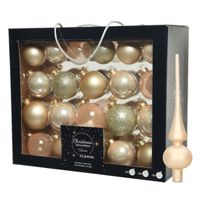 Kerstballen - 42x st - 5, 6, 7 cm - met matte piek - champagne - glas - kerstversiering