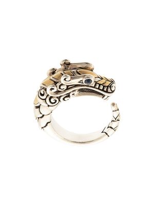 John Hardy 18kt yellow gold and sterling silver Legends Naga sapphire ring - Argent