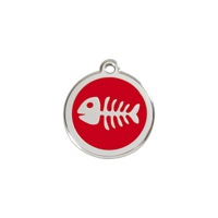 Fish Skeleton Red roestvrijstalen hondenpenning small/klein dia. 2 cm - Reddingo