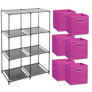 Kastmandjes/opberg mandjes - fuchsia roze - 6x stuks van 29 Liter - In rekje van 68 x 98 cm