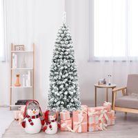180cm Potlood Kerstboom met Sneeuw Kunstmatige Dennenboom met Metalen Standaard Groen + Wit