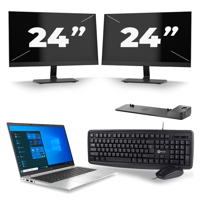 HP EliteBook 845 G7 - AMD Ryzen 3 Pro 4450U - 14 inch - 16GB RAM - 256GB SSD - Windows 10 Home + 2x 24 inch Monitor