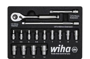 Wiha 33391 Ratelsleutelset 1/4" 16-delig in foam inlage - 44683