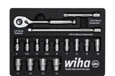 Wiha 33391 Ratelsleutelset 1/4" 16-delig in foam inlage - 44683