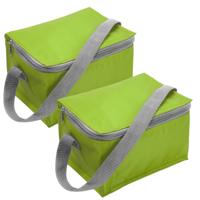 Set van 2x stuks kleine koeltas voor 6 blikjes - lime groen - lunch-drankjes-medicijnen - 20 x 13 x