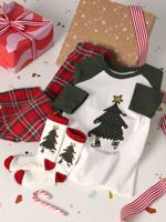 Kerst pyjamaset voor jongens met lange mouwen dennen