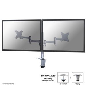 Neomounts FPMA-D1330DSILVER Monitor-tafelbeugel 2-voudig 25,4 cm (10) - 68,6 cm (27) Zilver In hoogte verstelbaar, Kantelbaar, Zwenkbaar, Roteerbaar