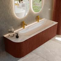 Badmeubel Mondiaz Kurve-Dlux | 145 cm | Meubelkleur Ruby | Wastafelkleur Meli | Solid surface | Wasbak rechter zijde spoelbak | 2 kraangaten