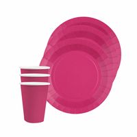 Santex 10x taart/gebak bordjes en bekertjes - fuchsia roze   -