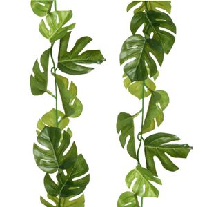 Plantenslinger/kunstplant - 2x - Monstera - groen - kunststof - 180 cm - Gatenplant