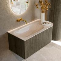 Badmeubel Mondiaz Kurve-Dlux | 95 cm | Meubelkleur Shadow | Wastafelkleur Meli | Solid surface | Wasbak linker zijde spoelbak | Zonder kraangat(en)