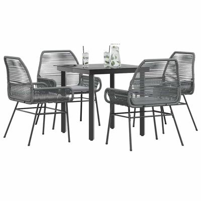 5-delige Tuinset met kussens poly rattan glas grijs