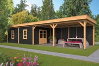 Lariks/Douglas Overkapping Oslo L type 11 zwart 903x380 cm- Plat dak- Onbehandeld lariks Douglas hout- Tuindeco