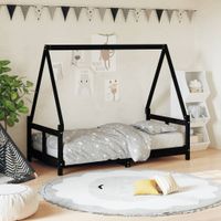 Kinderbedframe 80x160 cm massief grenenhout zwart - thumbnail