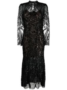 Self-Portrait robe mi-longue Paisley à sequins - Noir