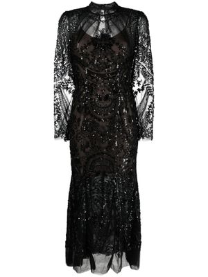 Self-Portrait robe mi-longue Paisley à sequins - Noir