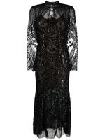 Self-Portrait robe mi-longue Paisley à sequins - Noir