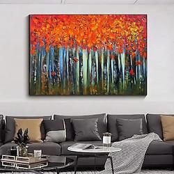 pure handgeschilderde rode bloem olieverfschilderij handgeschilderd oranje bos nordic abstract decoratief schilderij voor woonkamer slaapkamer kunstwerk veranda canvas kunst atmosferische Lightinthebox