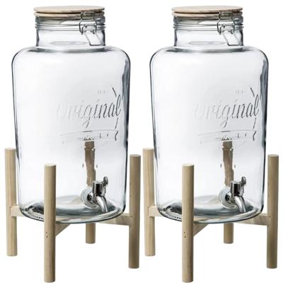 Secret the Gourmet drankdispenser - 2x stuks - transparant - 8 liter - glas/kunststof/hout - sapdisp