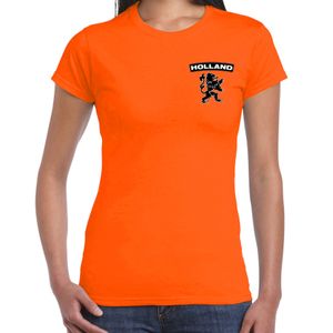 Oranje shirt met oranje leeuw embleem op borst dames - Holland / Nederland supporter shirt EK/ WK