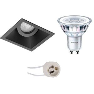 LED Spot Set - Pragmi Zano Pro - GU10 Fitting - Inbouw Vierkant - Mat Zwart - Kantelbaar - 93mm - Philips - CorePro 827