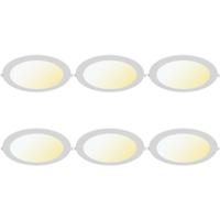 LED Downlight Inbouwspot - LED Paneel Slim 6 Stuks - Brinton Thin - 24W 2400lm 120° Bundelhoek - Aanpasbare Lichtkleur 3000K-4000K-6500K - IP40 - Rond - Wit - Ø298mm Buitenmaat - Ø275mm Zaagmaat
