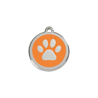 Paw Print Orange roestvrijstalen hondenpenning small/klein dia. 2 cm - Reddingo