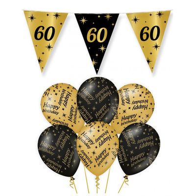 Leeftijd 60 jaar verjaardag versiering pakket zwart/goud 2-soorten