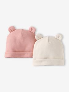 Set van 2 geboortemutsjes van katoen roze (poederkleur)