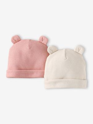 Set van 2 geboortemutsjes van katoen roze (poederkleur)