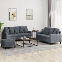 3-delige Loungeset met kussens fluweel donkergrijs
