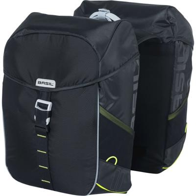 Basil miles double bag - waterdichte dubbele fietstas, unisex, sportief, zwart-limoen