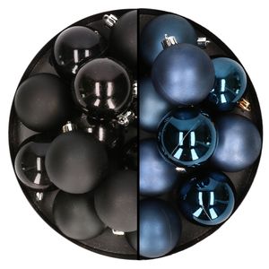 24x stuks kunststof kerstballen mix van zwart en donkerblauw 6 cm