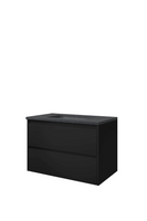Proline hardsteen Elegant wastafelonderkast met 2 lades en hardstenen wastafel met 1 kraangat 80 x 54,5 x 46 cm, mat zwart - thumbnail